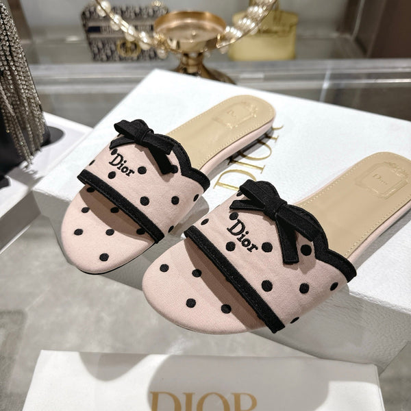 CD Dway Flat Sandal Polka Dior Light Pink Motif Cotton Leather 951361