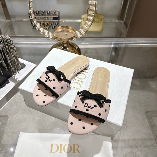 CD Dway Flat Sandal Polka Dior Light Pink Motif Cotton Leather 951361
