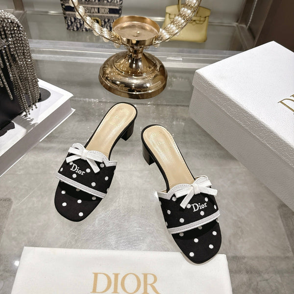CD Dway Sandal 3.5cm Polka Dior Black Motif Cotton Leather 951356