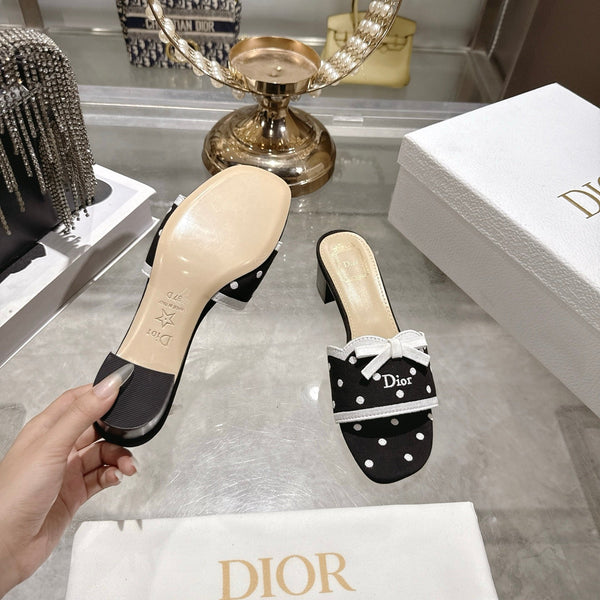 CD Dway Sandal 3.5cm Polka Dior Black Motif Cotton Leather 951356