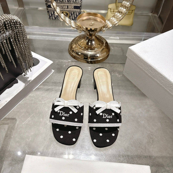 CD Dway Sandal 3.5cm Polka Dior Black Motif Cotton Leather 951356