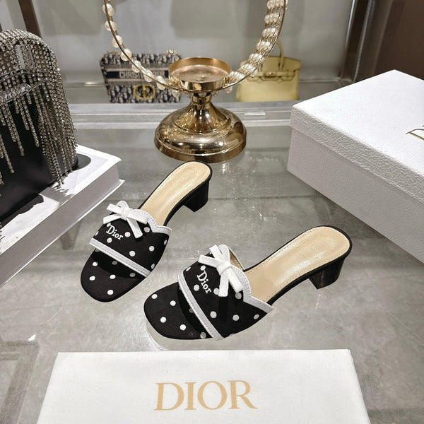 CD Dway Sandal 3.5cm Polka Dior Black Motif Cotton Leather 951356