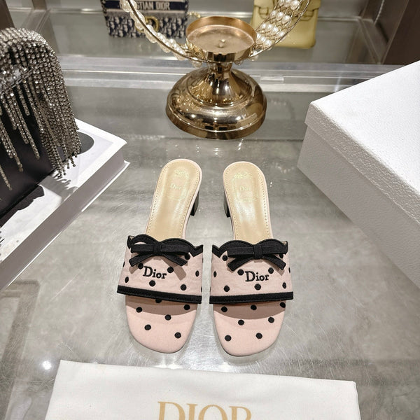 CD Dway Sandal 3.5cm Polka Dior Light Pink Motif Cotton Leather 951357