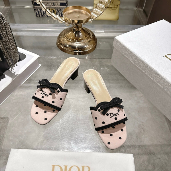 CD Dway Sandal 3.5cm Polka Dior Light Pink Motif Cotton Leather 951357