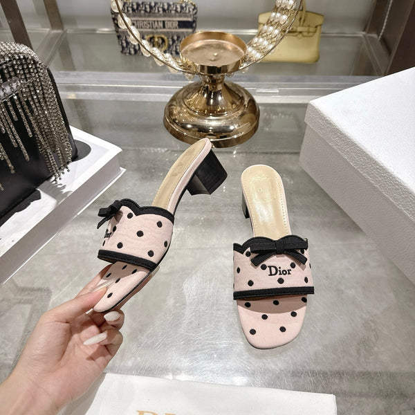 CD Dway Sandal 3.5cm Polka Dior Light Pink Motif Cotton Leather 951357