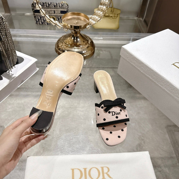 CD Dway Sandal 3.5cm Polka Dior Light Pink Motif Cotton Leather 951357