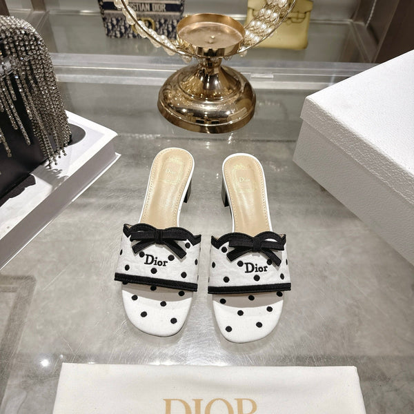 CD Dway Sandal 3.5cm Polka Dior White Motif Cotton Leather 951358