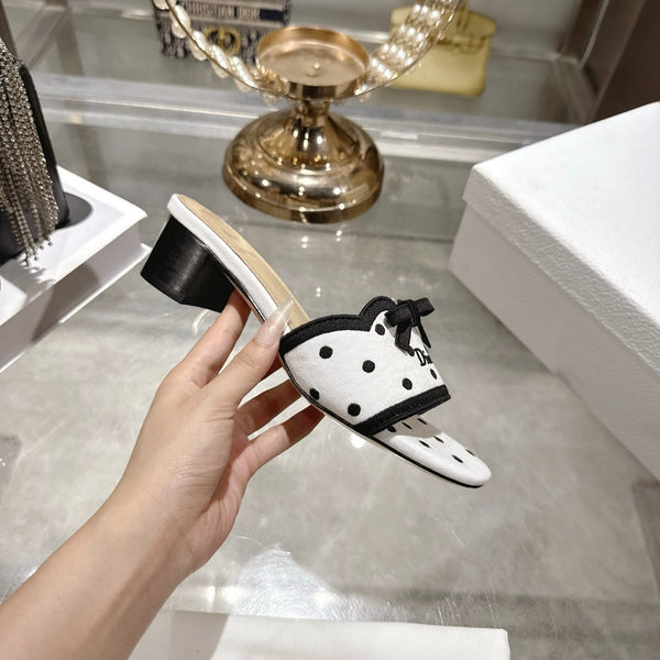 CD Dway Sandal 3.5cm Polka Dior White Motif Cotton Leather 951358