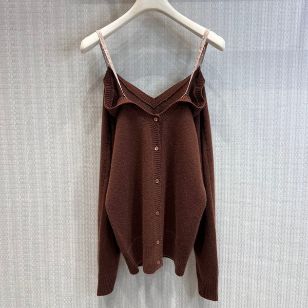 Miumiu 2026 Cardigan Camisole Épaules Dénudées Caramel Cachemire 356940