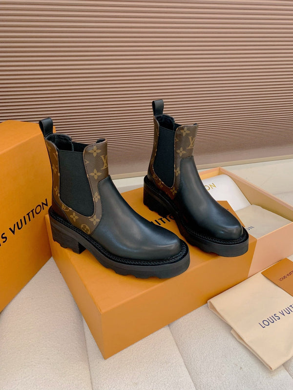 LV 25 Beaubourg Ankle Boots 40mm Black Brown Monogram Canvas & Cowhide 556843