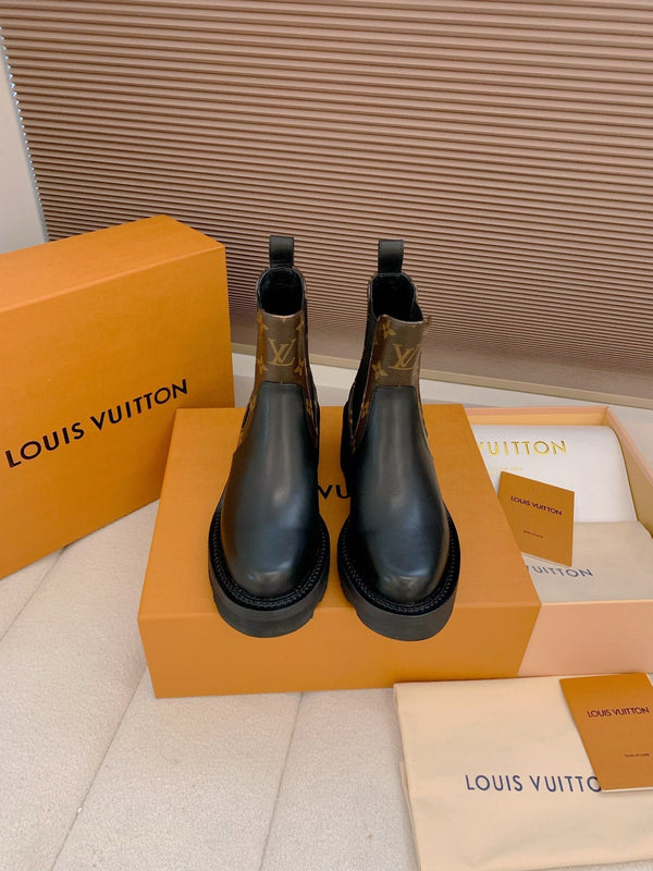 LV 25 Beaubourg Ankle Boots 40mm Black Brown Monogram Canvas & Cowhide 556843