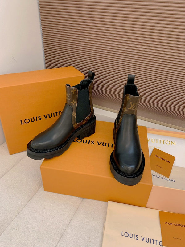 LV 25 Beaubourg Ankle Boots 40mm Black Brown Monogram Canvas & Cowhide 556843