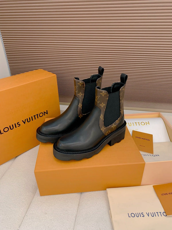 LV 25 Beaubourg Ankle Boots 40mm Black Brown Monogram Canvas & Cowhide 556843