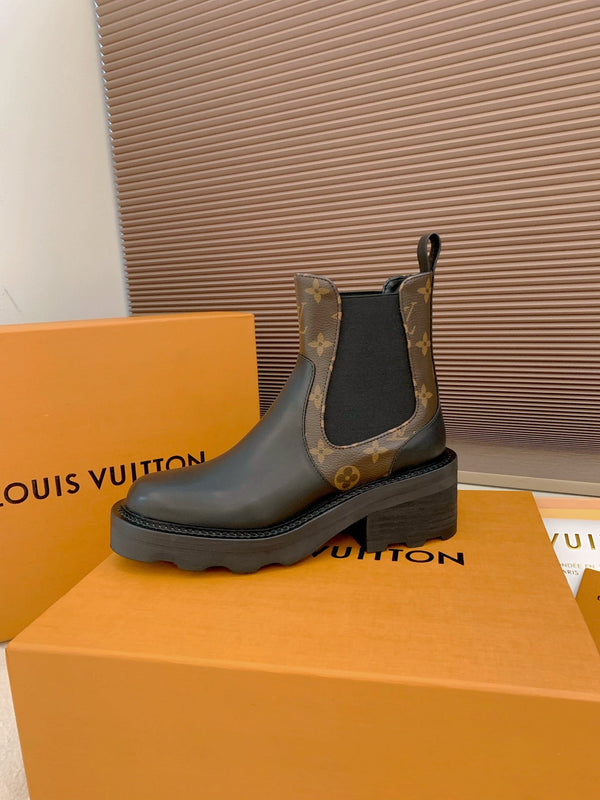 LV 25 Beaubourg Ankle Boots 40mm Black Brown Monogram Canvas & Cowhide 556843