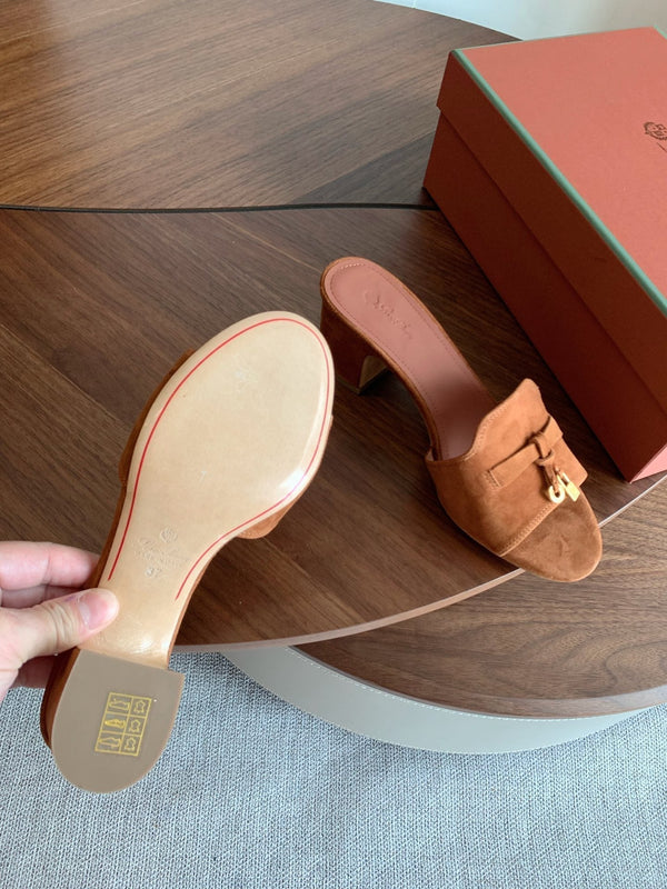 LP 26s Summer Mule Heels 60mm In Caramel Brown Suede