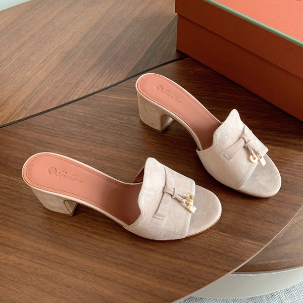 LP 26s Summer Mule Heels 60mm In Light Beige Suede