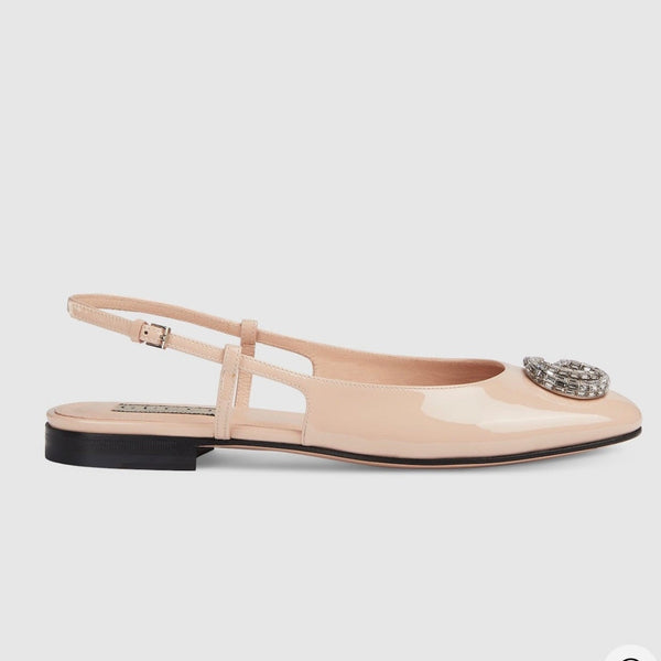 Ballerine slingback in vernice GG Double G color crema lucido e nude