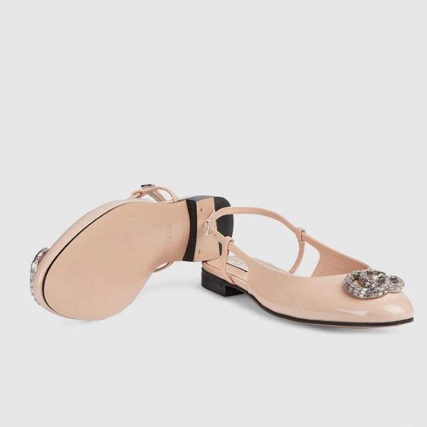 Ballerine slingback in vernice GG Double G color crema lucido e nude