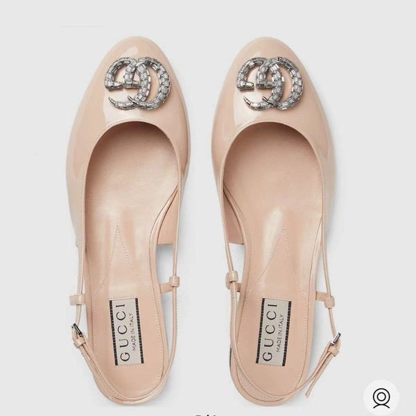 Ballerine slingback in vernice GG Double G color crema lucido e nude
