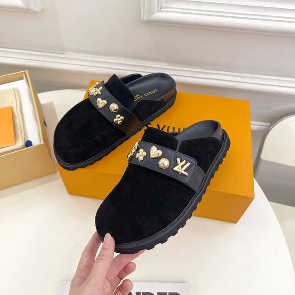Zoccoli LV Cosy Flat Comfort in pelle scamosciata nera