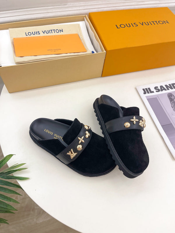 Zoccoli LV Cosy Flat Comfort in pelle scamosciata nera