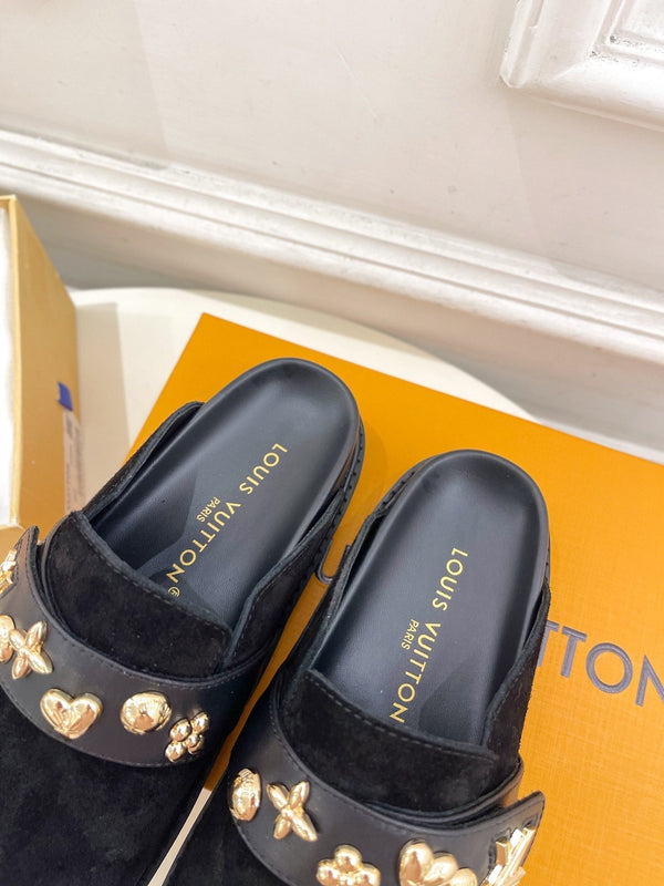 Zoccoli LV Cosy Flat Comfort in pelle scamosciata nera