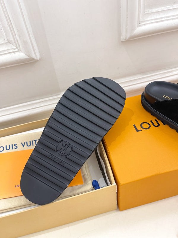 Zoccoli LV Cosy Flat Comfort in pelle scamosciata nera
