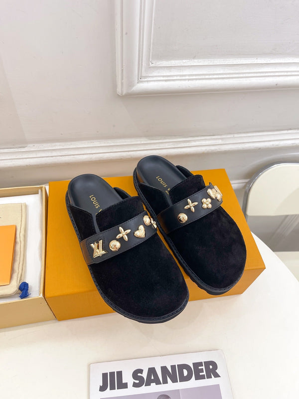 Zoccoli LV Cosy Flat Comfort in pelle scamosciata nera