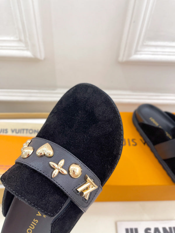 Zoccoli LV Cosy Flat Comfort in pelle scamosciata nera