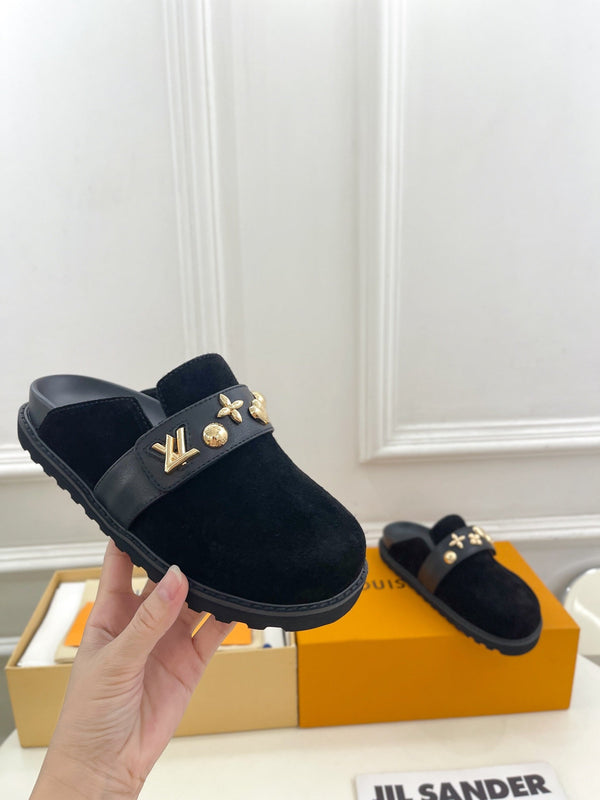 Zoccoli LV Cosy Flat Comfort in pelle scamosciata nera