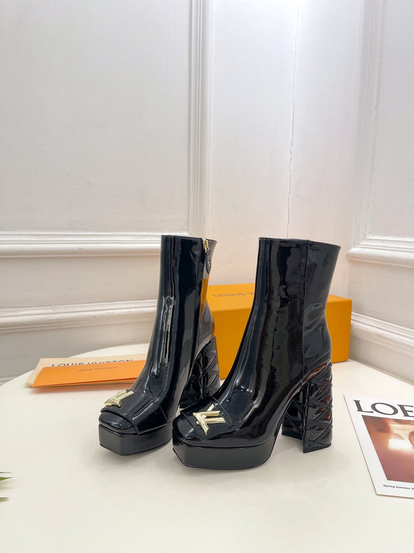 Stivaletto LV Shake Platform 120mm in pelle di vitello nera lucida