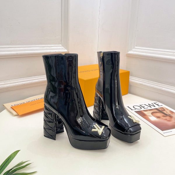 Stivaletto LV Shake Platform 120mm in pelle di vitello nera lucida