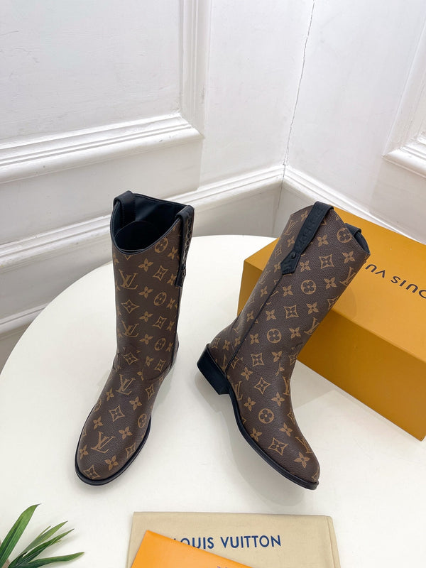 Stivale LV Rider 30mm in pelle di vitello monogramma marrone scuro