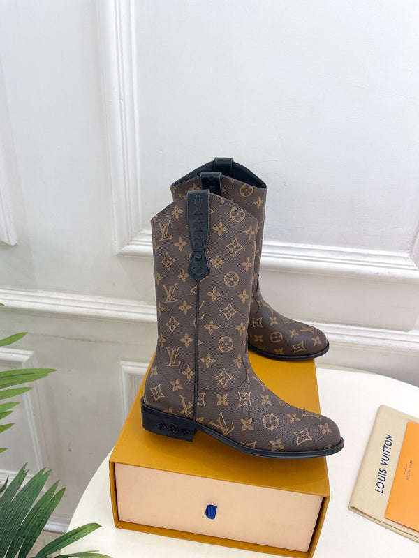 Stivale LV Rider 30mm in pelle di vitello monogramma marrone scuro