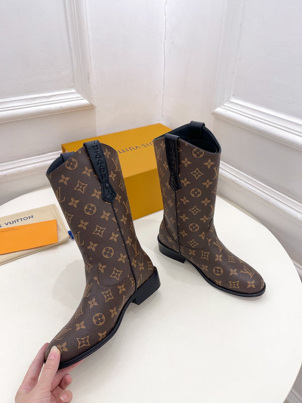 Stivale LV Rider 30mm in pelle di vitello monogramma marrone scuro