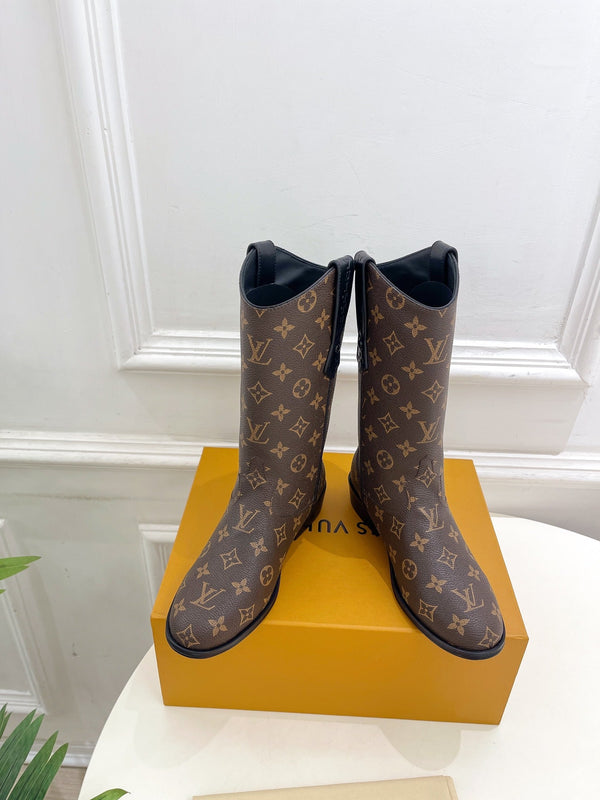Stivale LV Rider 30mm in pelle di vitello monogramma marrone scuro