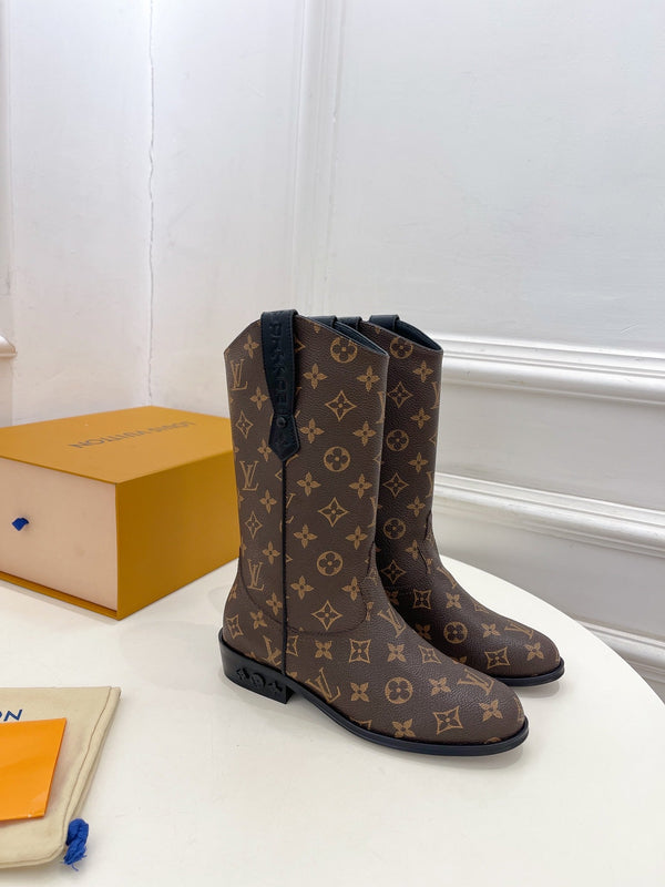 Stivale LV Rider 30mm in pelle di vitello monogramma marrone scuro