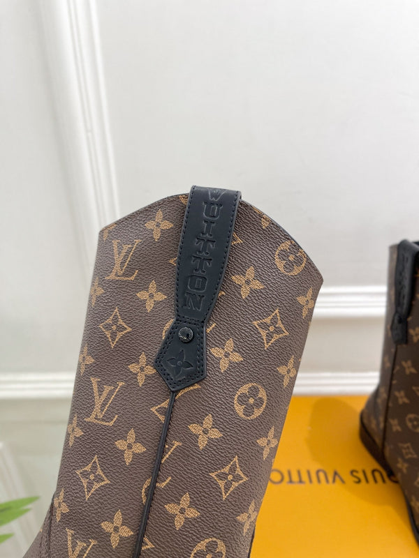 Stivale LV Rider 30mm in pelle di vitello monogramma marrone scuro