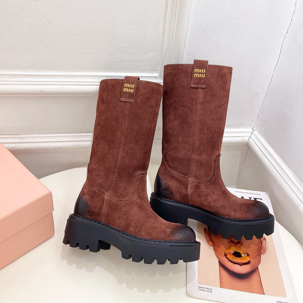 Miu short Boots Red Brown Sude