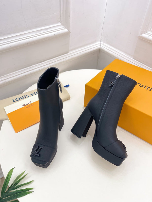 STIVALETTI TACCO BLOCK 9 CM IN VITELLO PEPPLE NERO