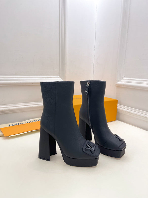 STIVALETTI TACCO BLOCK 9 CM IN VITELLO PEPPLE NERO