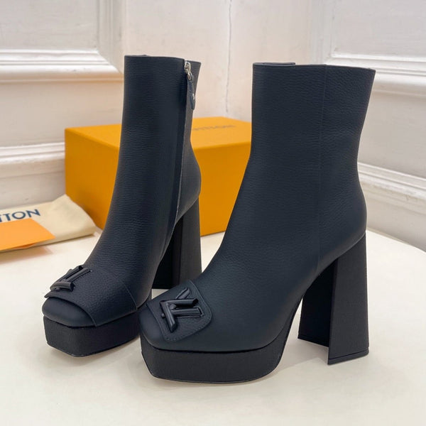 STIVALETTI TACCO BLOCK 9 CM IN VITELLO PEPPLE NERO