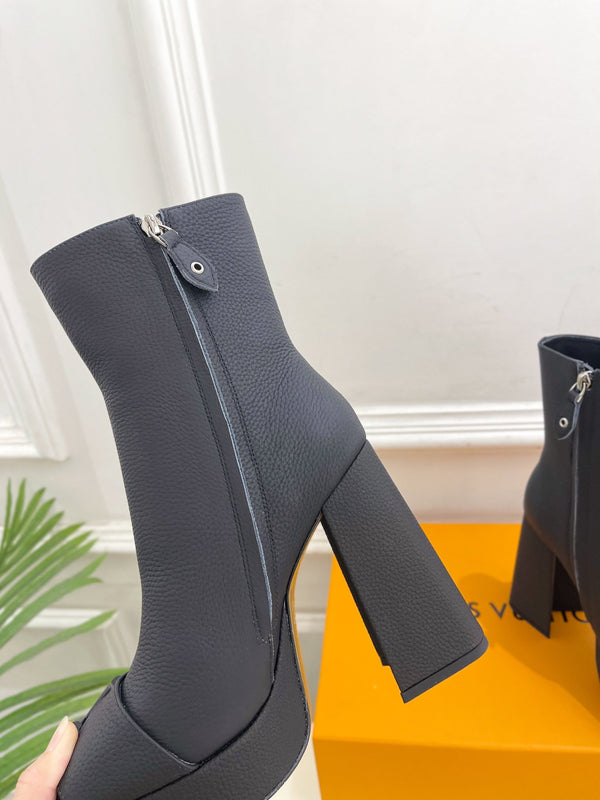 STIVALETTI TACCO BLOCK 9 CM IN VITELLO PEPPLE NERO