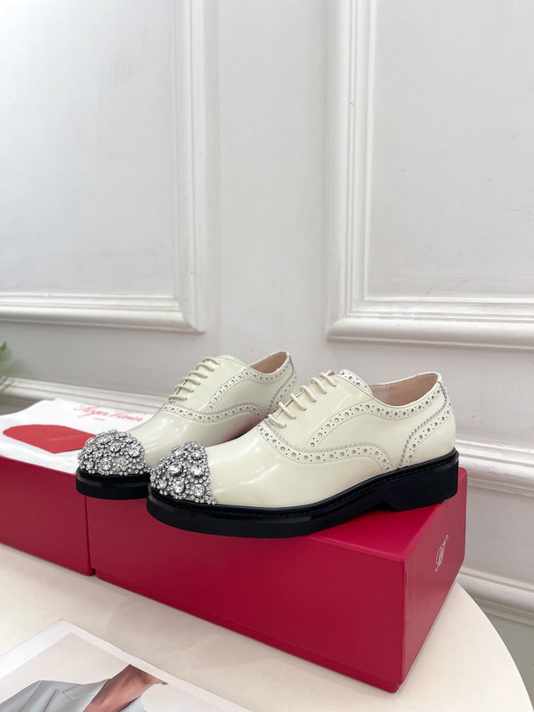 Viv 25 Baroque Rhinestone Derby Loafer Milky White Cowhide Leather 253581