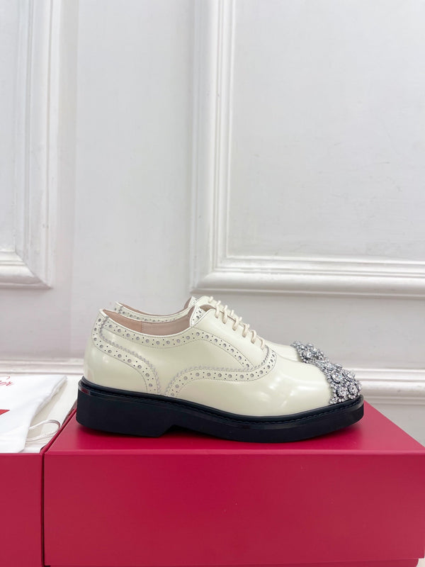 Viv 25 Baroque Rhinestone Derby Loafer Milky White Cowhide Leather 253581