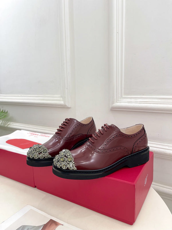 Viv 25 Baroque Rhinestone Derby Loafer Brown Cowhide Leather 253582