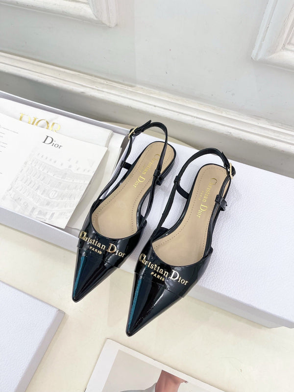 CD 25 Slingback Flat Black Patent Leather 307438