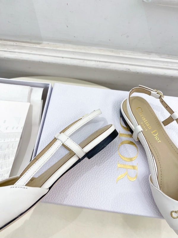 CD 25 Slingback Flat White Calfskin 307442