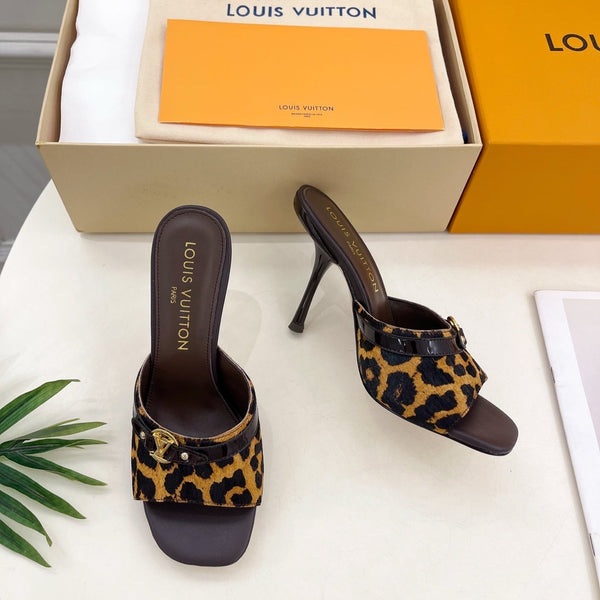 LV 25 6AM Leopard Print Mule Brown Sheepskin 367575
