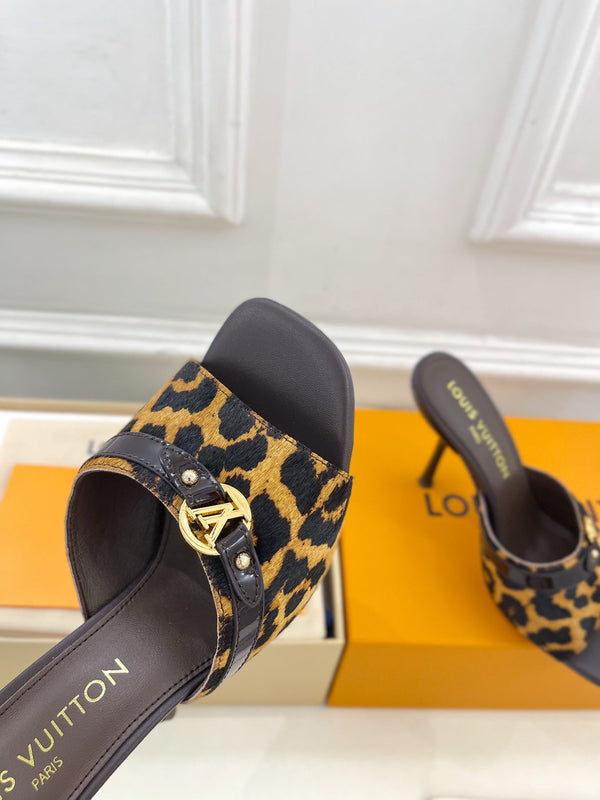 LV 25 6AM Leopard Print Mule Brown Sheepskin 367575